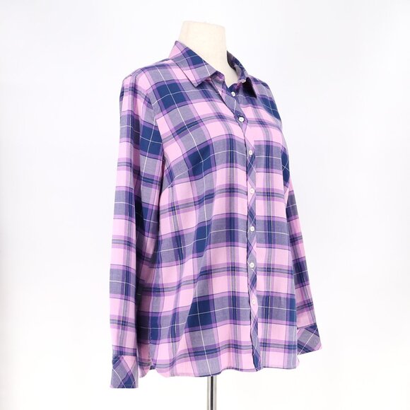 NWT TALBOTS Metallic Flannel Modern Classic Shirt Frost Bloom Purple Plaid Sz L - Picture 4 of 9